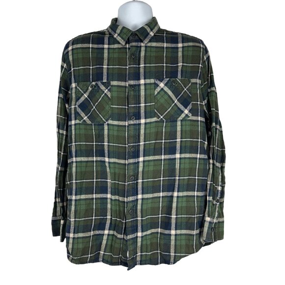 American Rag Mens Green Navy Plaid Flannel Button Shirt XLarge Long Sleeve - Picture 1 of 4